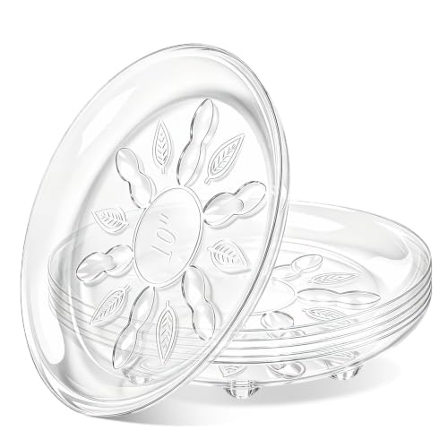 SupKing 6 Pack 10 inch Plastic Plant Saucers w/Raised Feet 6 inch / 8inch / 10inch /12inch Heavy Duty Clear Plant Trays to Catch Water Flower Pots Saucer for Indoor & Outdoor Plants (10” Clear) - size: 10in - 6 Pack