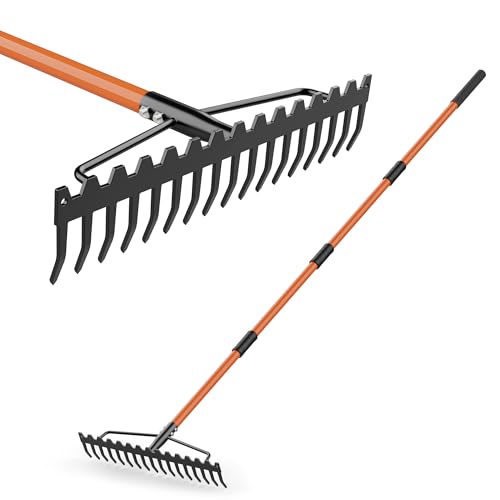 Bow Rake with17-Tine Thicken Carbon Steel Rake Head and 60'' Handle