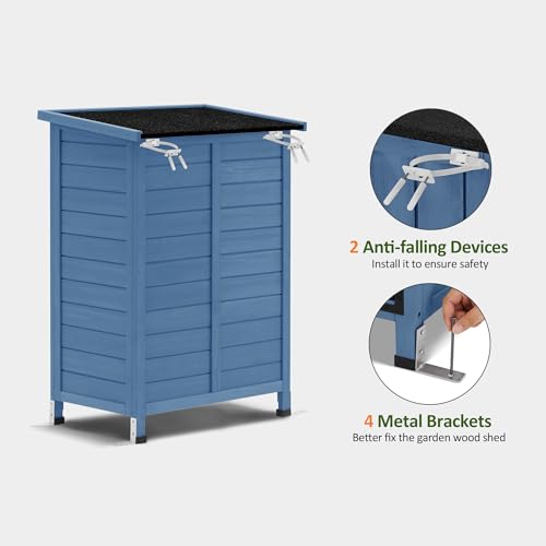 MCombo Small Outdoor Storage Cabinet, Wood Shed with Shelf 0985 (Blue) - color: Blue