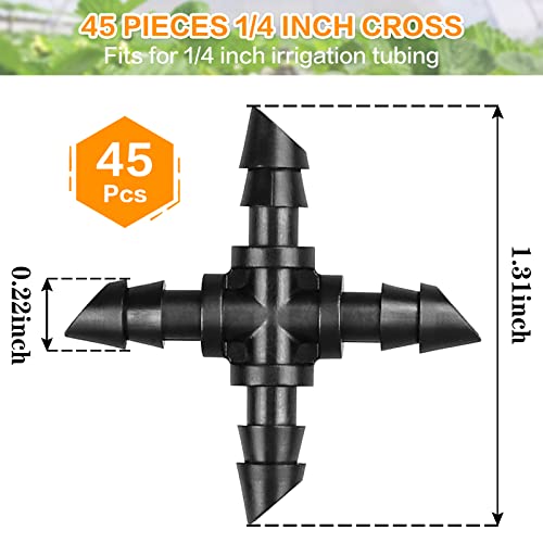 Gardrip Drip Irrigation Cross Fittings: 45 Pieces Barbed 4-Way Cross Irrigation Parts with Sharp End Fits for 1/4 Inch Drip Tubing Line Tee Connectors for Garden Lawn - color: Cross-45P