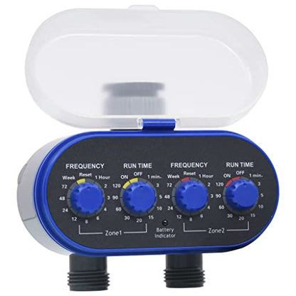 Dual Outlet Garden Water Timer with Ball Valve, Automatic Irrigation Controller for Lawn and Yard, 2-Zone Programmable Hose Faucet Timer, Blue - color: Blue