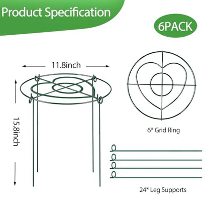 Peony Cages and Supports Pack 6 PCS ,11.8" Dx15.8" H Heavy Duty Plant Support Cage Set for hydrangeas, Roses and Tomatoes ,– Garden Stakes & Plant Cages for Outdoor Plants (11.8" Wx15.8" H-6 Pack) - size: 11.8" Wx15.8" H-6 Pack
