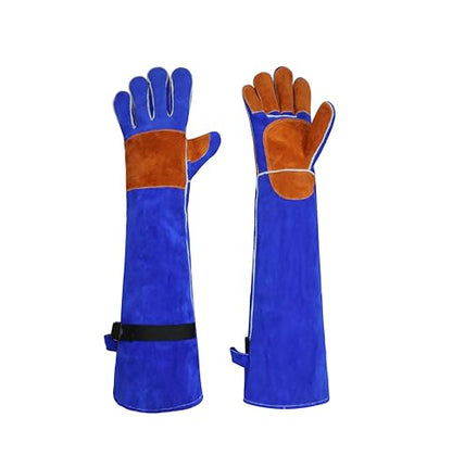 Long Leather Welding Gloves Animal Handling Scratch Bite Proof - color: Blue