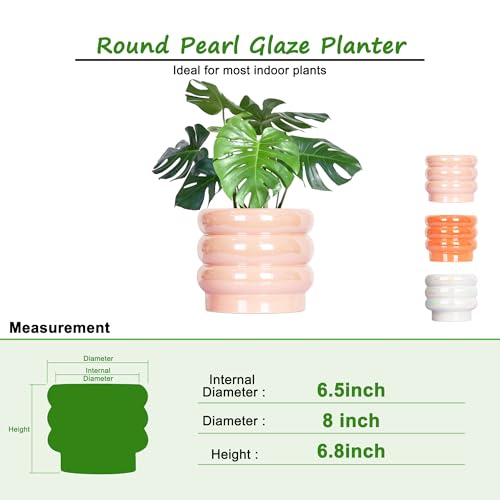 8 Inch Ceramic Plant Pot with Drainage, Planter for Indoor Plants - color: Pink, size: 8 Inch (Single)