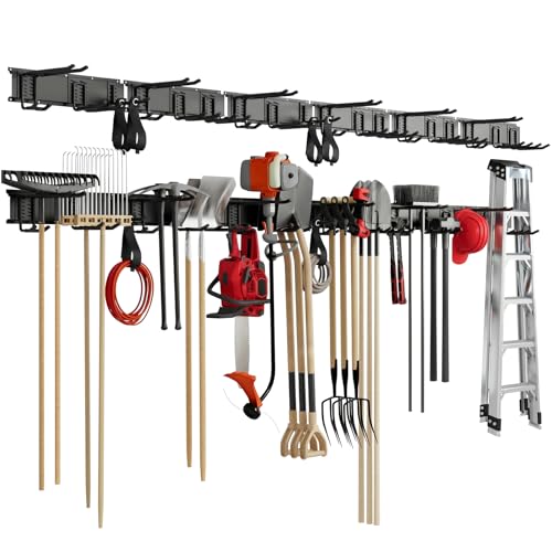 ENJOYWOOD Garage Tool Organizer Wall Mount 1380 lbs Load Capacity 99 Inch Heavy Duty Modular Storage System with 6 Panels and 18 Hooks for Garden Tool Storage - size: 99in | 6Panels + 18Hooks
