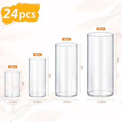 24 Pack Glass Cylinder Vases 4,6,8,10 Inch Tall Clear Flower Vase Hurricane Floating Candle Holder for Table Centerpiece Wedding Home Decor - size: 24 Pack (4,6,8,10 Inch )