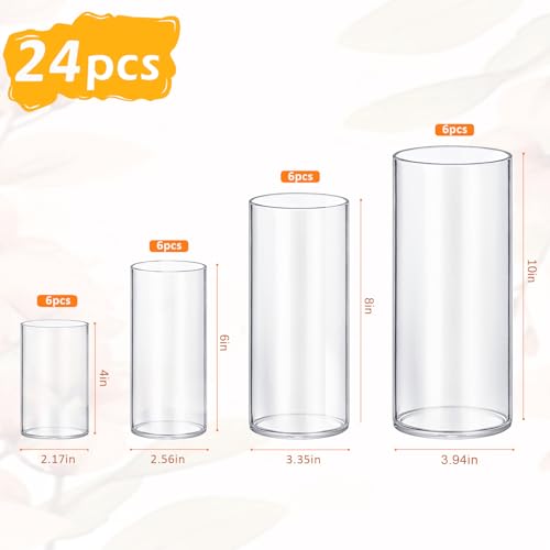 24 Pack Glass Cylinder Vases 4,6,8,10 Inch Tall Clear Flower Vase Hurricane Floating Candle Holder for Table Centerpiece Wedding Home Decor - size: 24 Pack (4,6,8,10 Inch )
