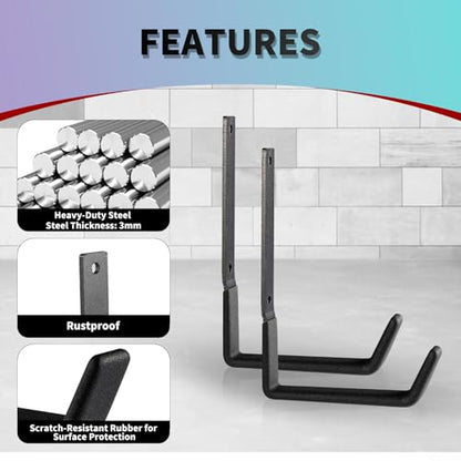 Heavy Duty Wall Hooks, Utility Hooks, Tool Organizer - Large Steel U Hooks for Garage & Garden, Hose Hanger (2 Pack) - size: Large