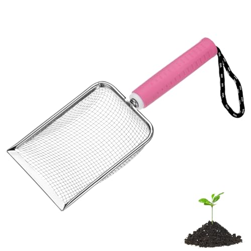 M METERXITY 1-Pack Gardening Soil Sifter, 3.8 mm Mesh Stainless Steel Portable Gardening Sifter with Soft Handle for Sand/Dirt/Rock Compost [White, Pink] - color: White, Pink, size: 3.8X3.8mm