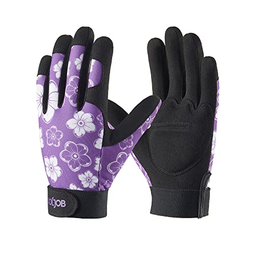 COOLJOB Medium Size Thorn Proof Garden Gloves Set for Women, Purple and Orange, 2 Pairs