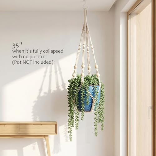Macrame Plant Hanger 35", Set of 2 No Tassel Hanging Plant Holder, Sturdy Flower Pot Holder with 4 Hooks - Ivory - color: Ivory, size: 35"-2pcs
