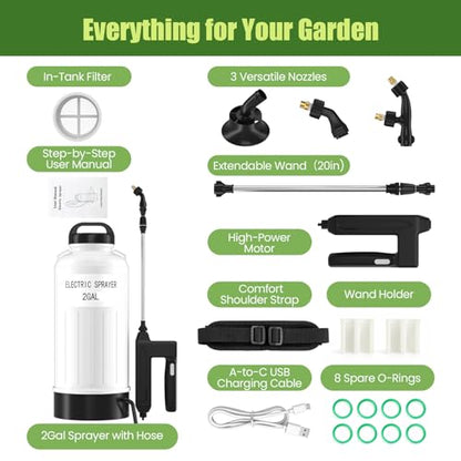 2 Gal Battery Powered Sprayer, 7.4V Electric Pump for Lawn & Garden - color: pure white