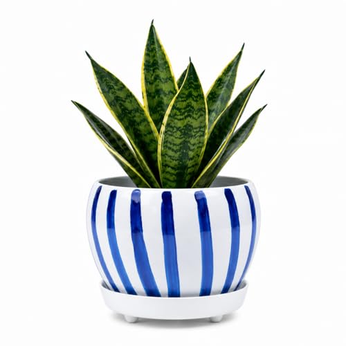 Folkulture Metal Planters for Indoor Plants with Drainage Hole & Saucer - color: Blue Bell
