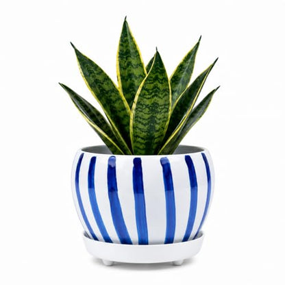 Folkulture Metal Planters for Indoor Plants with Drainage Hole & Saucer - color: Blue Bell