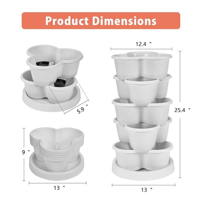 VECELO 5 Tier Vertical Garden Planter, Self Watering Stackable Planters with Wheels for Strawberries, Herbs, Flowers, Vegetables, White - color: White, size: 5 Tier