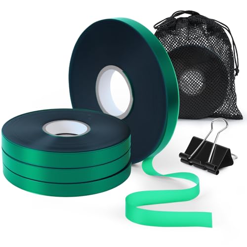 Plant Tie Tape – 4 Rolls (788 ft) Stretch Vinyl (PVC), 0.5" Wide, Non-Adhesive Garden Ties for Stems & Poles – Includes Mesh Bag & Binder Clip (788 ft) - size: 788 ft