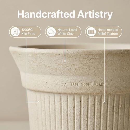 White Terracotta Pots 2 Pack 6 & 8 Inch Ceramic Planters