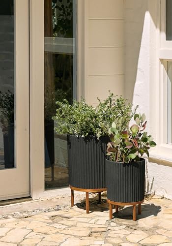 Veradek Demi Series Raised Duo Planters - Set of 2 Planters with Stands - color: Black/Brown, size: Bundle