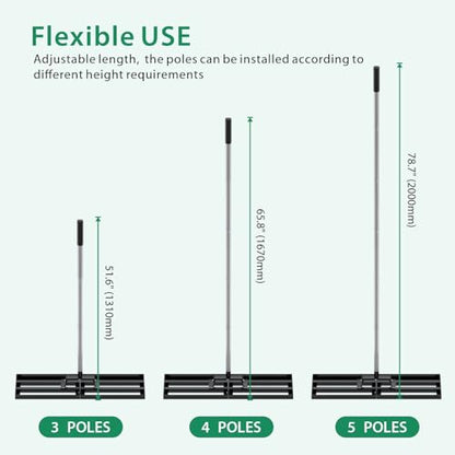 Lawn Leveling Rake 30" x 10" with 78" Adjustable Stainless Steel Handle - Heavy Duty Wide Leveling Tool for Large Areas, Grass & Soil Leveler