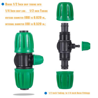 10 Pcs 1/2 to 1/4 inch Garden Hose Tubing Irrigation Fittings - size: 10 PCS 1/2" to 1/4" 3-Way Connectors
