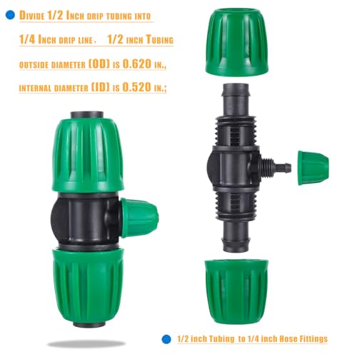 10 Pcs 1/2 to 1/4 inch Garden Hose Tubing Irrigation Fittings - size: 10 PCS 1/2" to 1/4" 3-Way Connectors