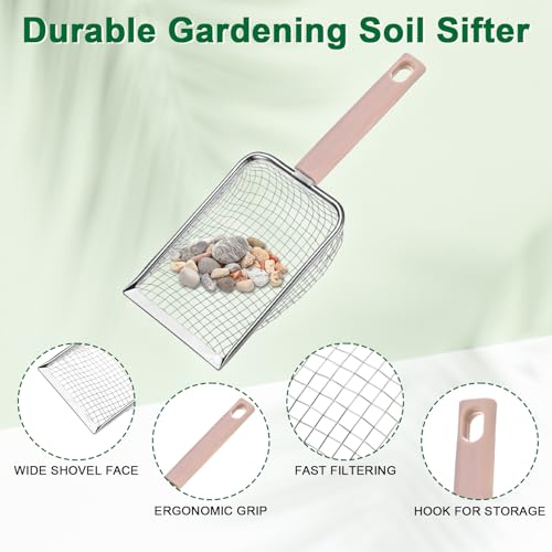M METERXITY 2-Pack Gardening Soil Sifter, 5/3.8 mm Mesh Stainless Steel Portable Gardening Sifter with Plastic Handle for Sand/Dirt/Rock/Compost [White, Pink] - color: White, Pink, size: 5,3.8 mm