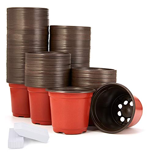 JERIA 200-Pack 4 Inch Plastic Nursery Pots Come with 200 Pcs Labels, Seedling Flower Plant Container and Seed Starting Pots - size: 4 Inch