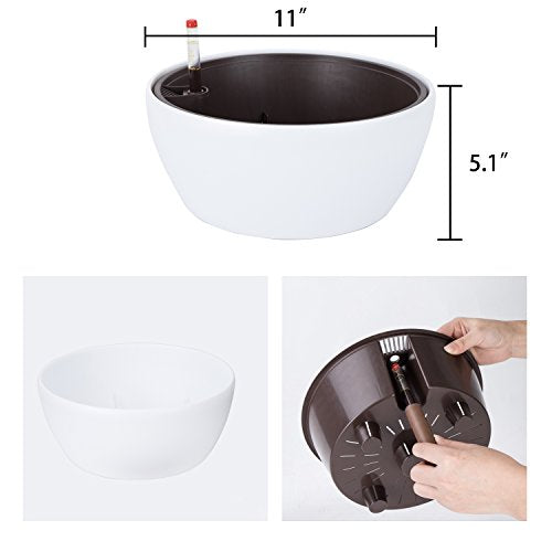 Vencer 11 Inch Plastic Round Self Watering Planter,Water Indicator,Modern Decorative Planter Pot for All House Plants Flowers, Herbs, Vegetables, Tropical,White,VF-048 - color: White
