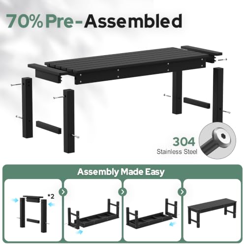 Psilvam HDPE Outdoor Bench, 2-Person Backless Garden Bench, Black - color: Black(hdpe), size: 1 pack