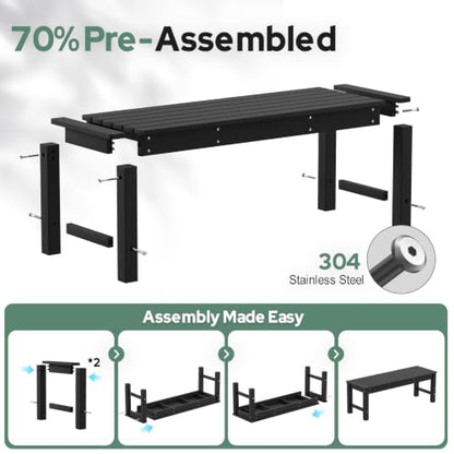Psilvam HDPE Outdoor Bench, 2-Person Backless Garden Bench, Black, 2PCS - color: Black(hdpe), size: 2 pack