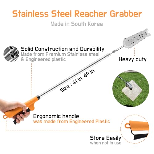 FTH Premium Stainless Steel Grabber Reacher Pickup Tool Heavy Duty 49 inch - size: 49 Inch