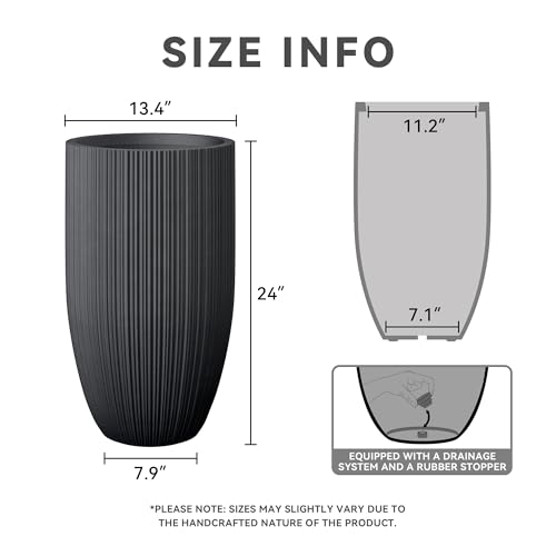 Kante Large Round Tapered Black Concrete Planter 24" Tall, Outdoor - color: Textured Black, size: 24" Tall