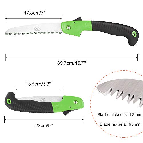 Folding Pruning Saw, 7"/180mm Sharp Hand Saw With Premium Secure Lock Comfort Soft Grip, Compact Sturdy Tree Trimmer for Garden Branch, Camping (Green/Black) - color: Green/Black