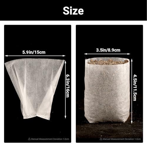 100pcs Plant Nursery Bags, 5.9x6.3 inches Non-Woven Fabric Flower Tree Seed Starters, Garden Plants Seedling Grow Pouch Pots for Seed Starting Growing - color: White, size: 5.9"x6.3"/Pack of 100