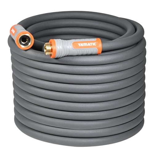 YAMATIC Flexible Garden Hose 5/8"x100ft, 360° Swivel Handle, Burst 600 PSI - color: Gray, size: 100' (feet) Male to Female with Swivel