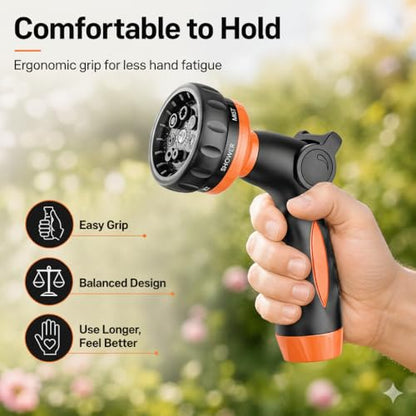 Garden Hose Nozzle Heavy Duty -Thumb Control Spray Nozzles for Garden Hose High Pressure, 7 Patterns Water Hose Nozzle for Car Wash, Watering Lawn and Pets