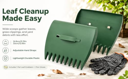 Leaf Scoops and Claws with Gardening Gloves, Large Lightweight Plastic Hand Rakes Yard Grabber for Lawn Clippings, Grass & Trash Pick Up, Ergonomic Adjustable Handles(Green) - color: Green