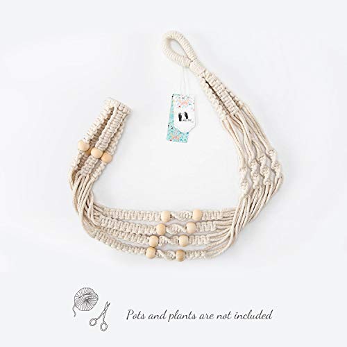 Mkono Macrame Plant Hanger Indoor 35 Inch Hanging Planter Basket Ivory 2Pcs - color: Ivory