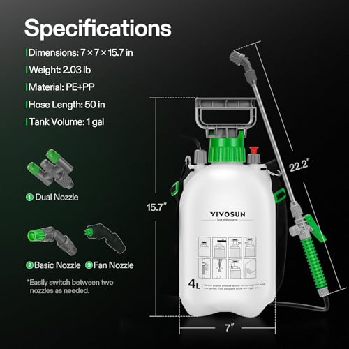 VIVOSUN 1 Gal/4L Pump Sprayer, Garden Water Sprayer - size: 1.0 gal
