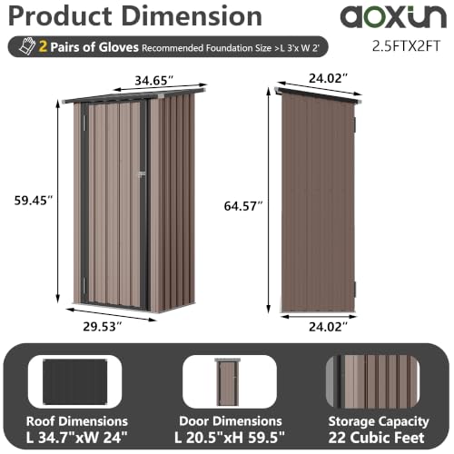 Aoxun 3'x2.9' Metal Storage Shed,Outdoor Cabinet Sheds with Lockable Doors - size: 3x2.9 FT