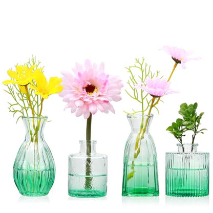 Glass Bud Vases Set of 4, Small Green Flower Vases for Wedding Centerpiece - color: Green