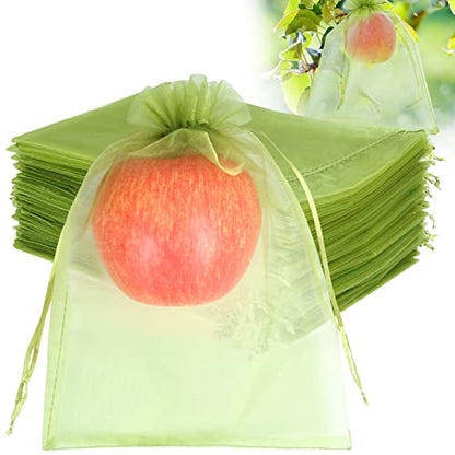 HRX Package 100pcs Mesh Fruit Protection Bags 6x9 in for Gardeners (Green) - size: 6x9 inches