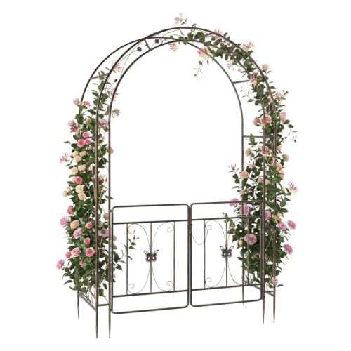 VINGLI Garden Arbor Arch, Wedding Arch Archway for Ceremony Party, Trellis for Plant Climbing, Christmas Decorations Pergola for Backyard, Lawn, Patio, Yard, for Hallowmas (Arbor with Gate,Bronze) - style: Arbor with Gate,Bronze