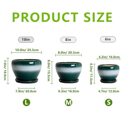 Ceramic 10+8+6 Inch Planter, Ceramic Flower Pots, Green-White - color: Green-white