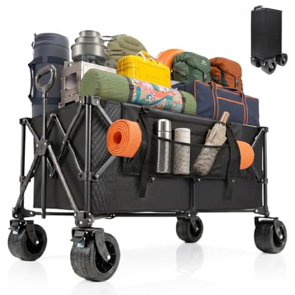 48.4" Extra Long Folding Wagon, 560 LBS Heavy Duty Collapsible Wagon Cart with 6.7" All-Terrain Wheels, 24.4" Wide Utility Wagon for Beach, Camping, Garden, Sports & Outdoor Gear