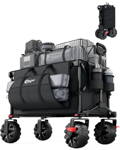 PORTAL Folding Wagon Black, All-Terrain, Beach Camping Garden Grocery - color: Black, size: 200L with Brake