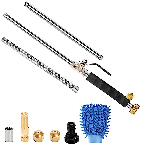Hbaushun High Pressure Power Washer Wand, Hydro Jet Water Wand Pressure Sprayer,Flexible Garden Watering with 3 Nozzle Universal Hose End,for Car Pet Window Patio Gutter Cleaning Black - color: Black