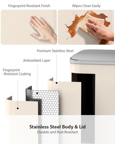 Lovewind Double Trash Can Kitchen, 13+5.5 Gallon Stainless Steel Dual Trash and Recycle Bin Combo with Silent Close Lid, Heavy-Duty Foot Pedal, Easy to Clean Garbage Can for Large Families, Apricot - color: Apricot, size: 13+5.5 Gallon