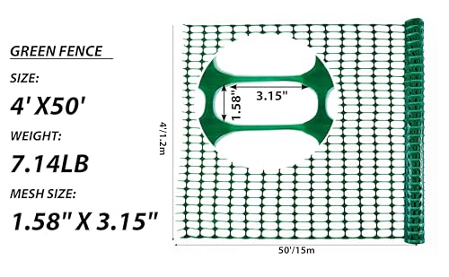 PotatoLife 4'x50' Plastic Mesh Fence Extra Strength with Zip Ties, Green - color: Green, size: 4' x 50' (Extra Strength)