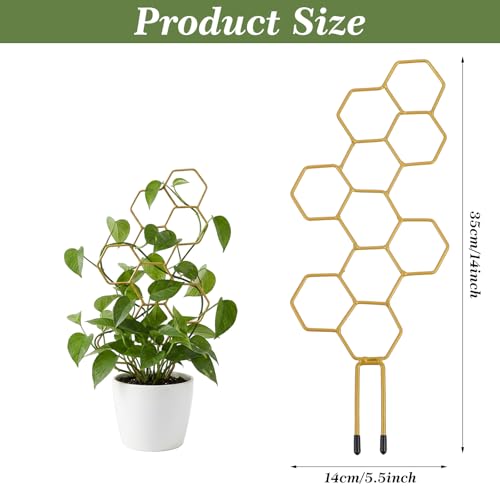 Small Trellis for Potted Plants, 14 Inch Indoor Trellis for Climbing Plants Honeycomb Shape Metal Plant Trellis for Pots Plant Climbing Support for Flower Hoya Pothos Houseplants - color: GOLD